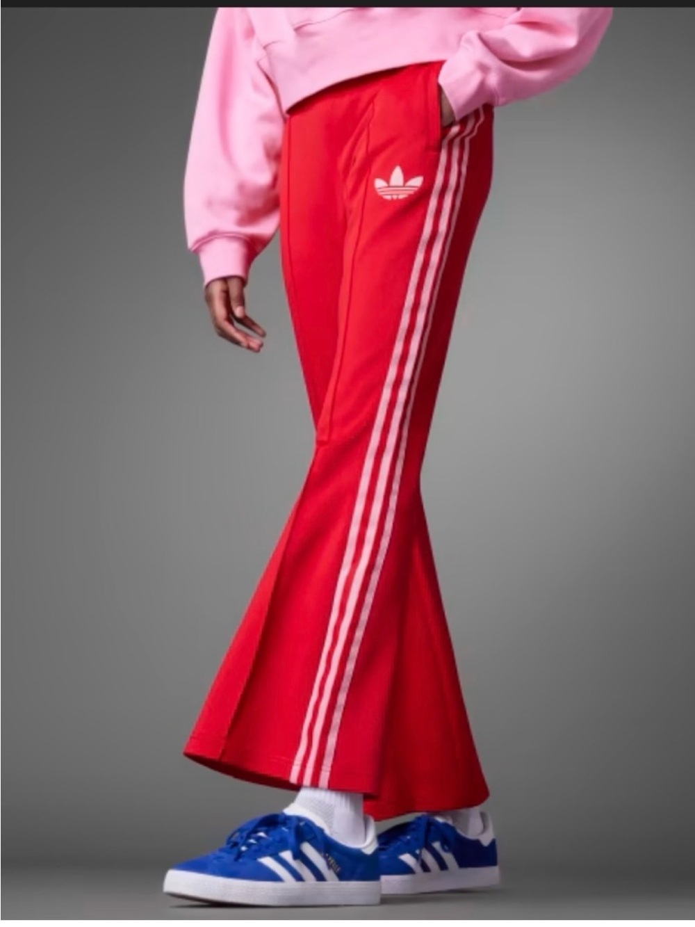 adidas RETRO Red Flared Track Pants with Pink